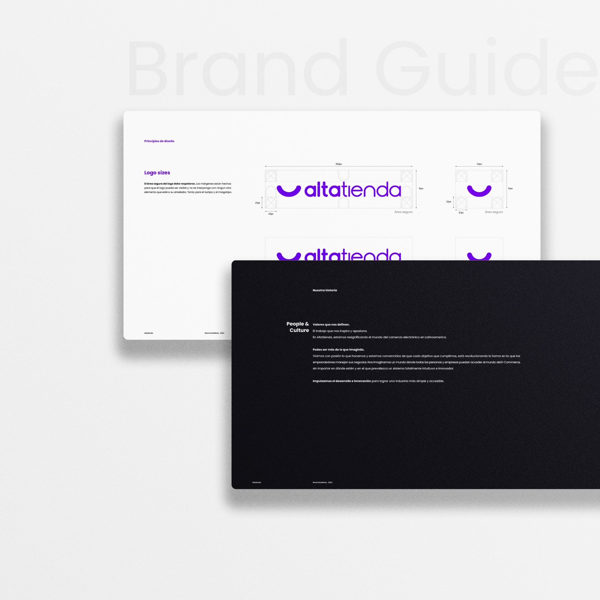 Two spreads of the brand guide