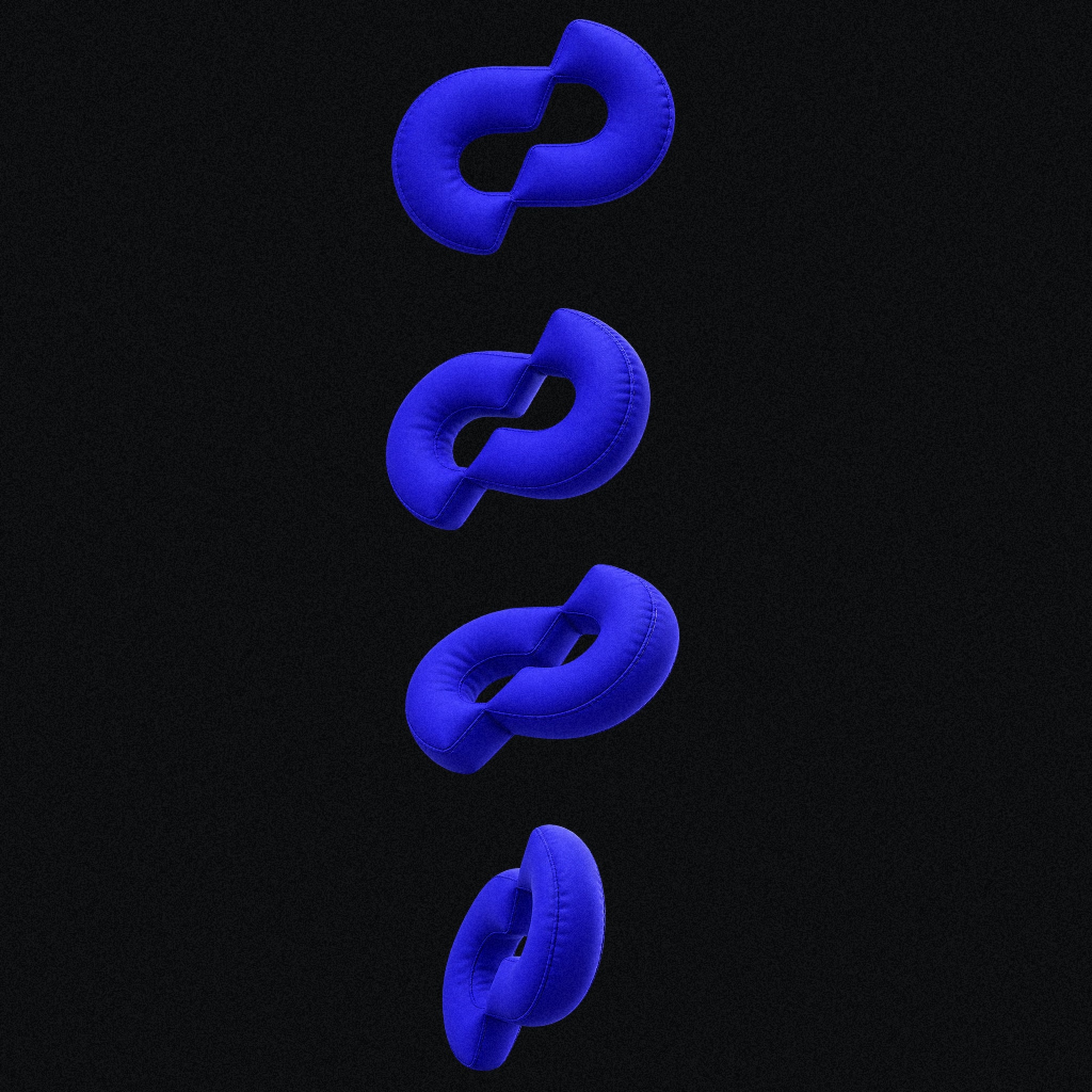 Four inflated monograms in the brand blue, on black