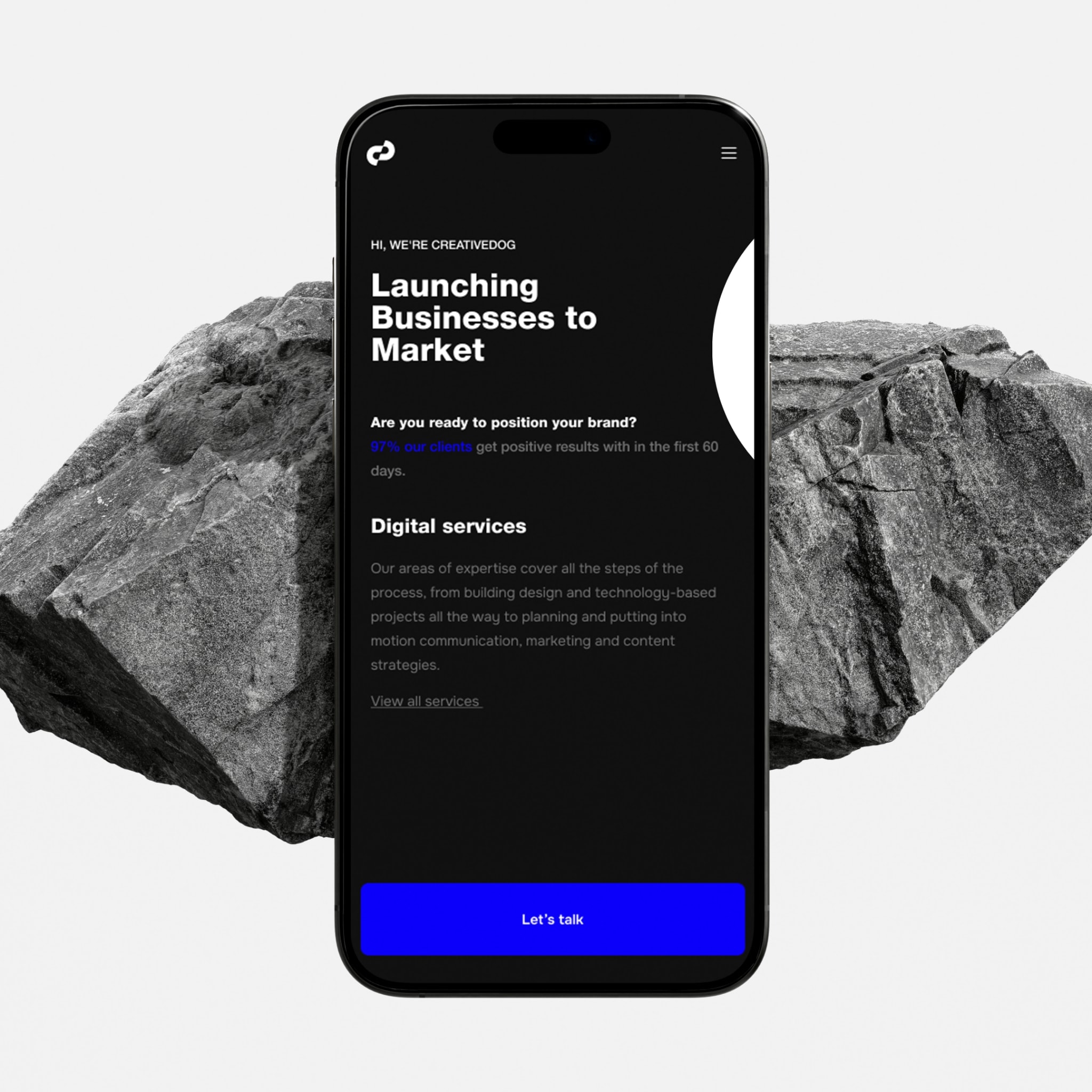The website landing on a phone