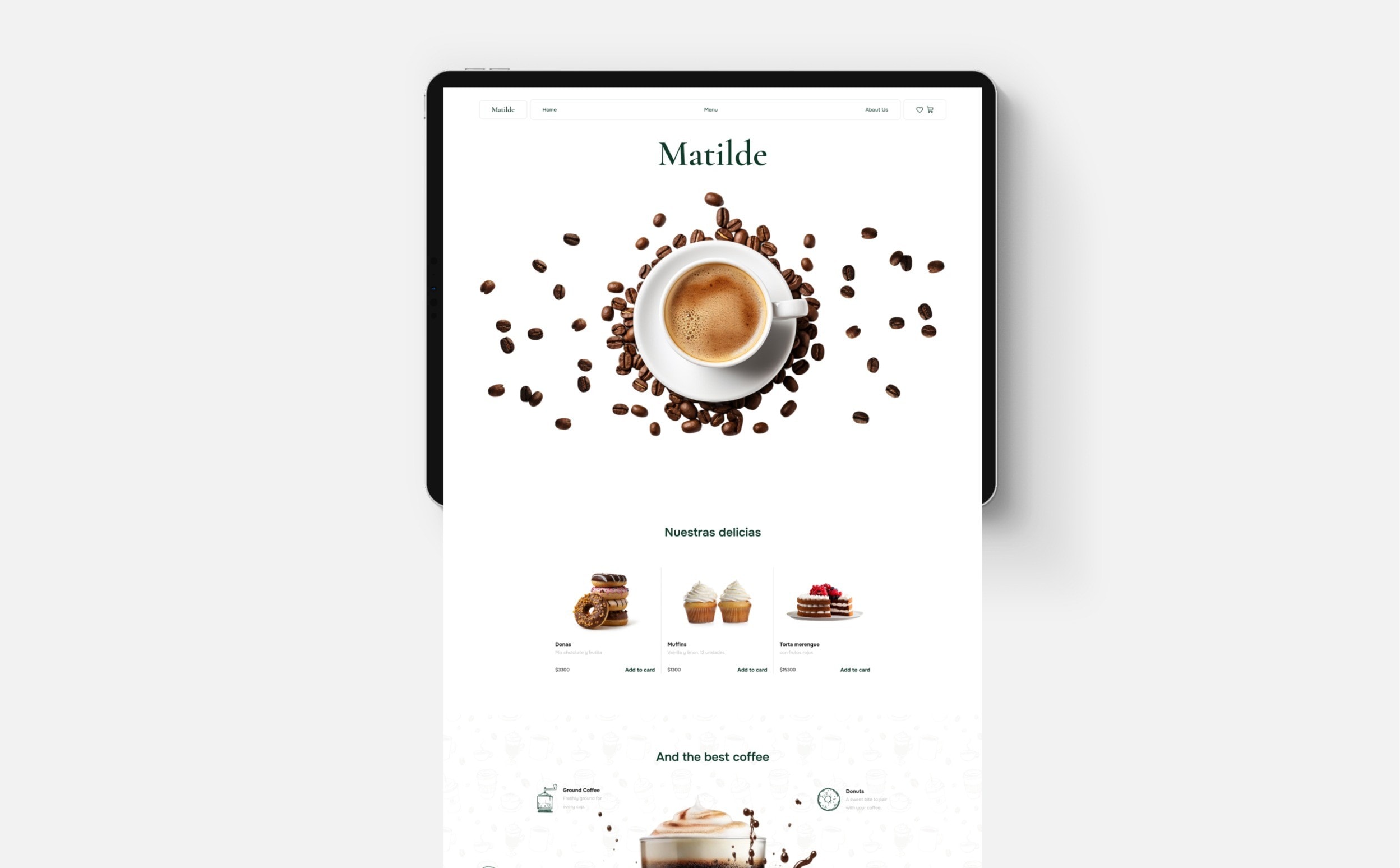 The Matilde web store on a tablet