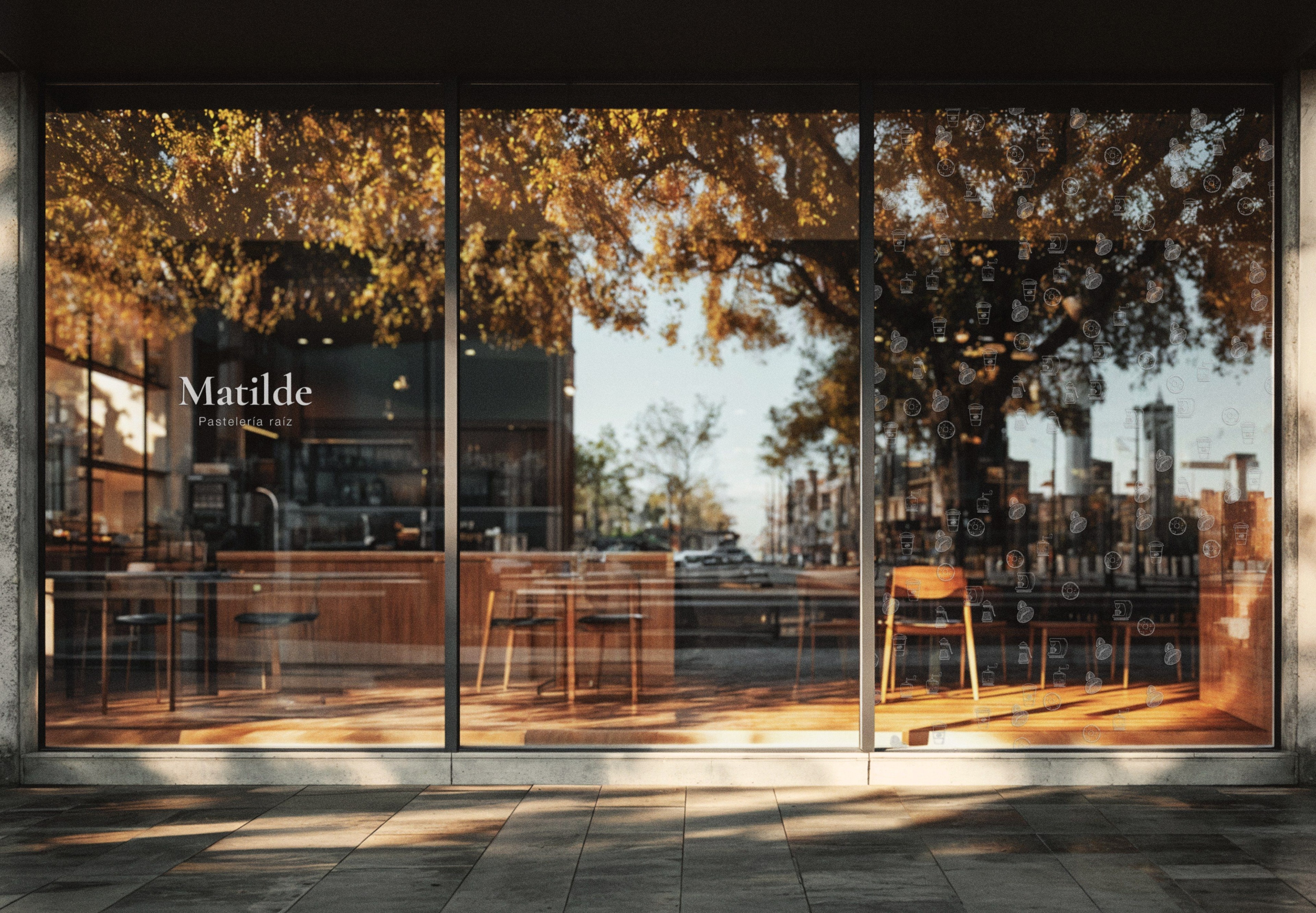 The storefront seen through the window