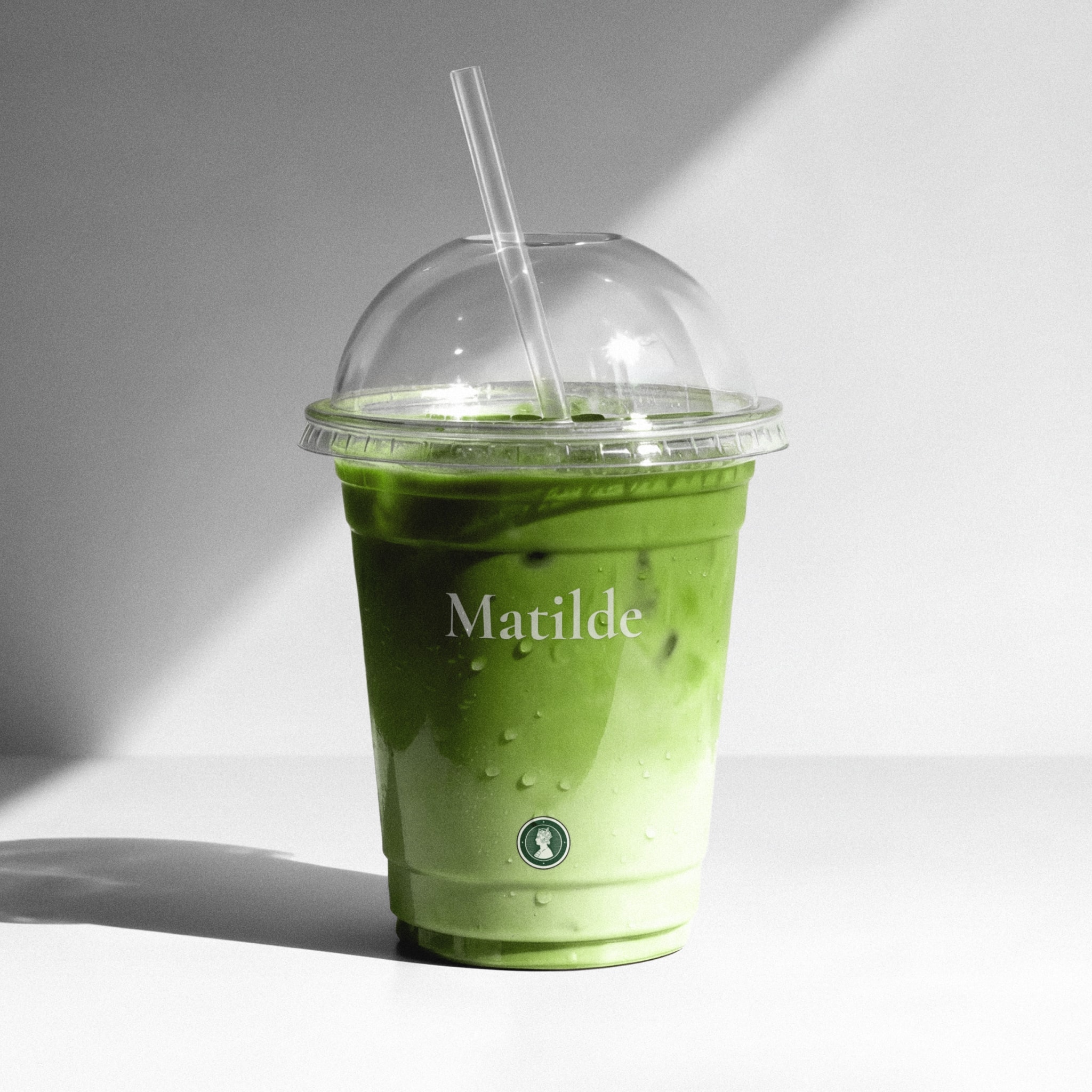 A matcha cup with the Matilde seal