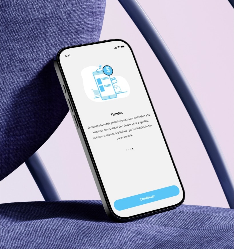 A phone with a lost pet card, leaning on a chair