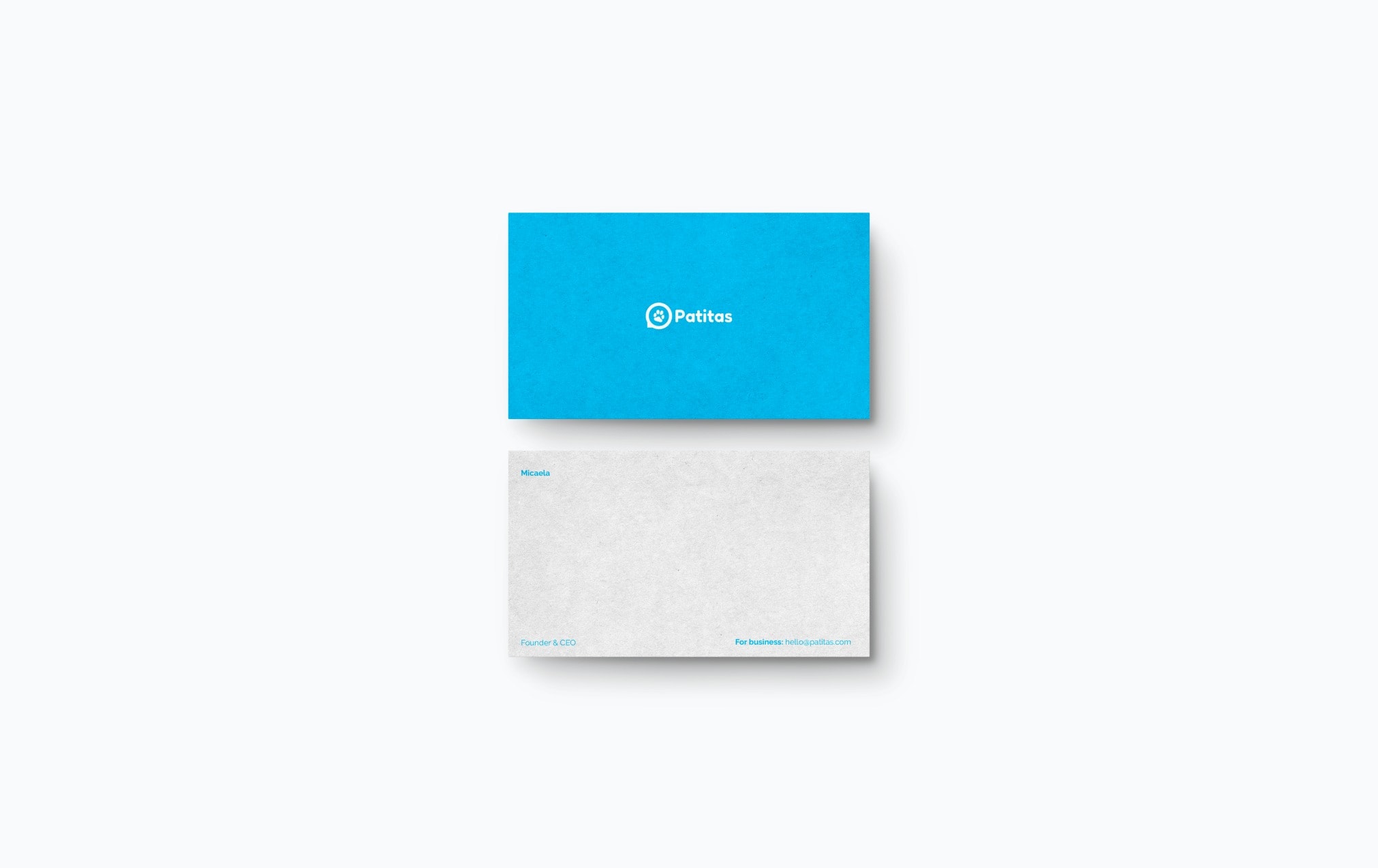 The two sides of the Patitas business card