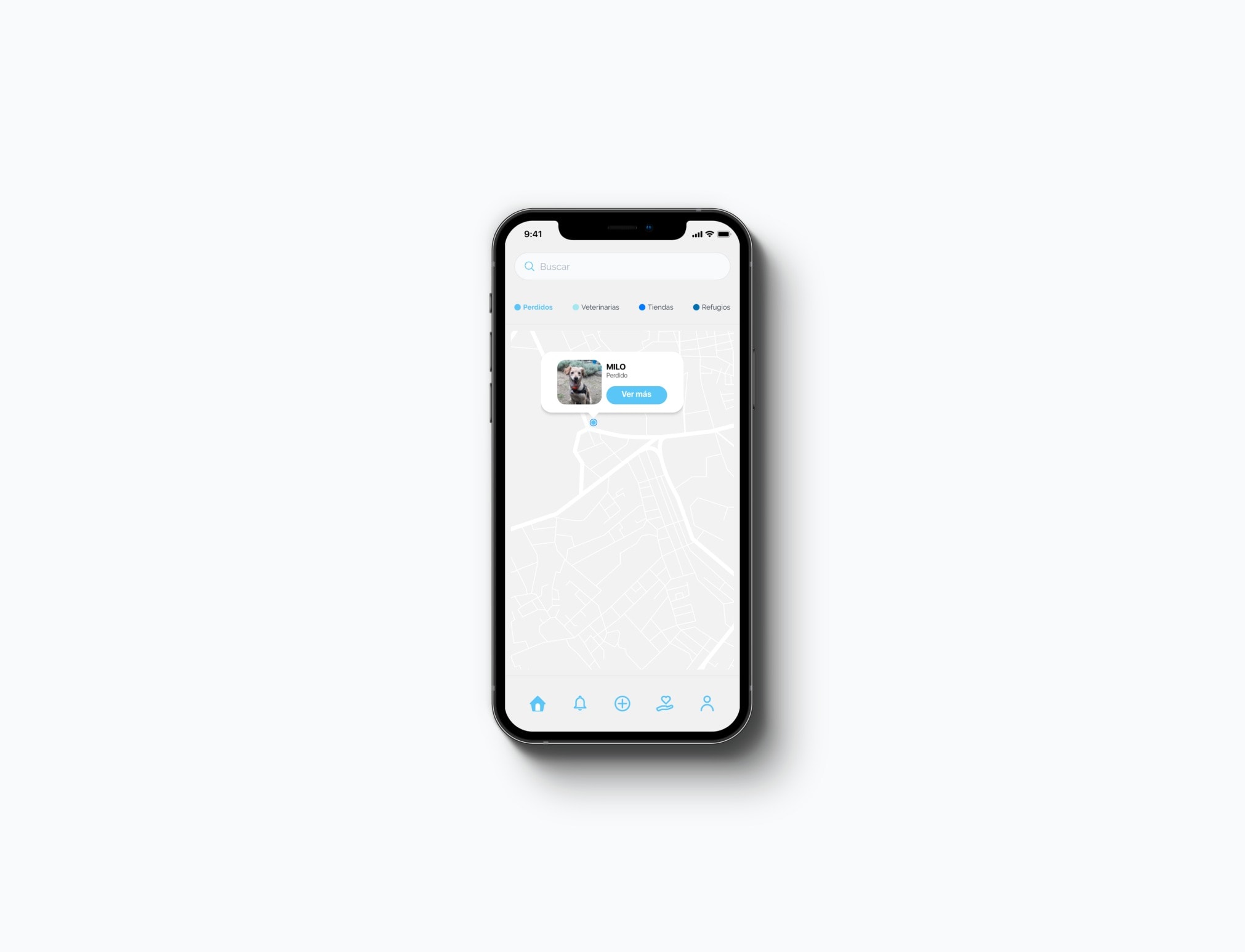 The map screen of the app on a phone