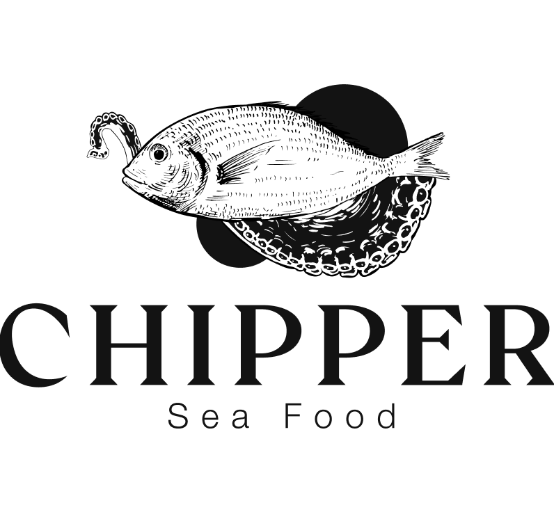 The Chipper mark: a fish over an octopus, above the wordmark «Chipper — Sea Food»